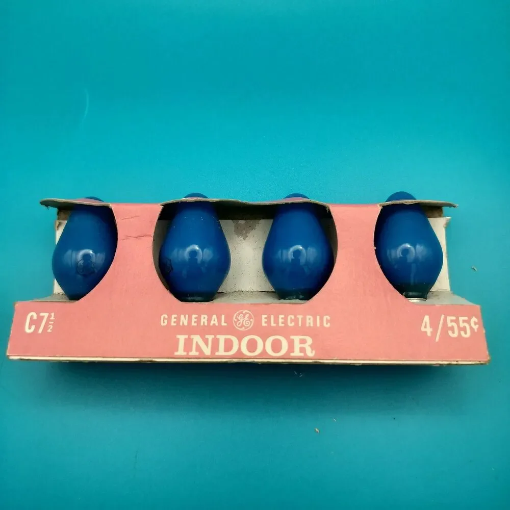 Vintage GE General Electric C7 1/2 Blue Christmas Light Bulbs 4-Pack Indoor